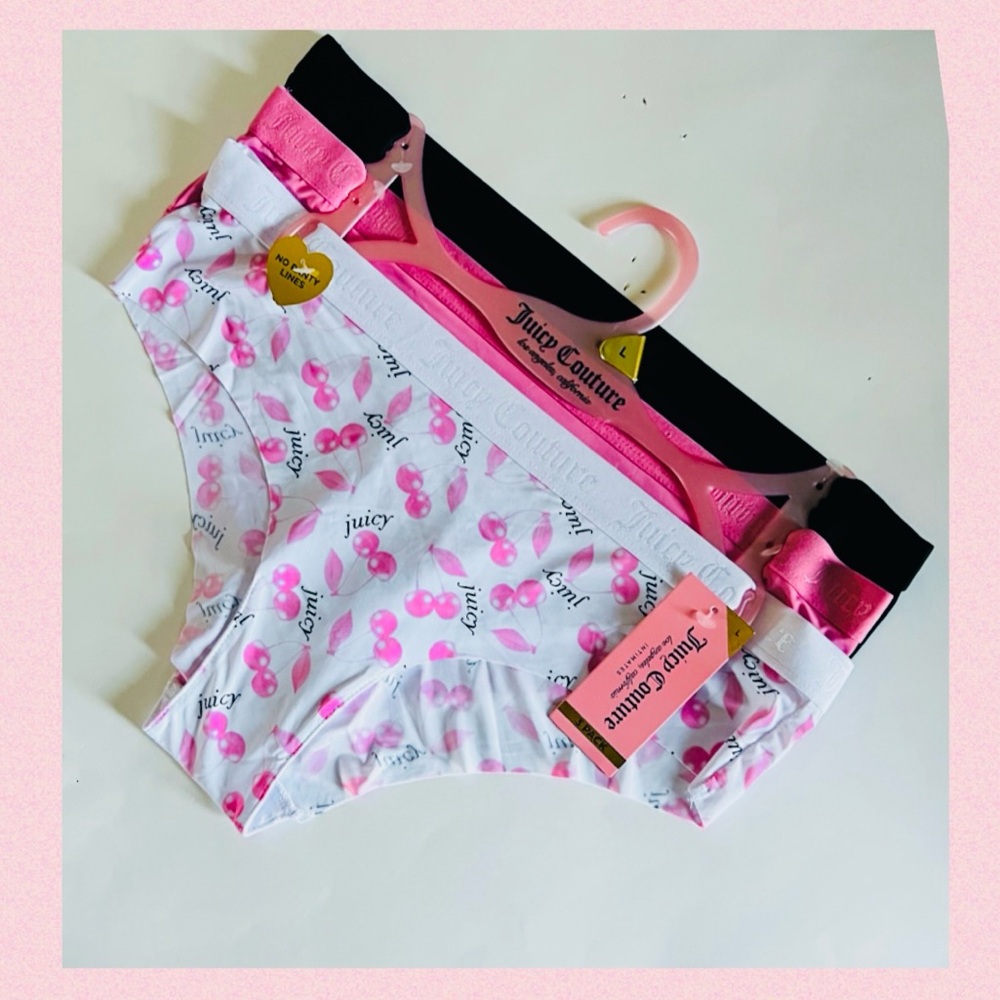 JUICY COUTURE 3pk Seamless No show Panties With Logo Cherry Pink Black LARGE